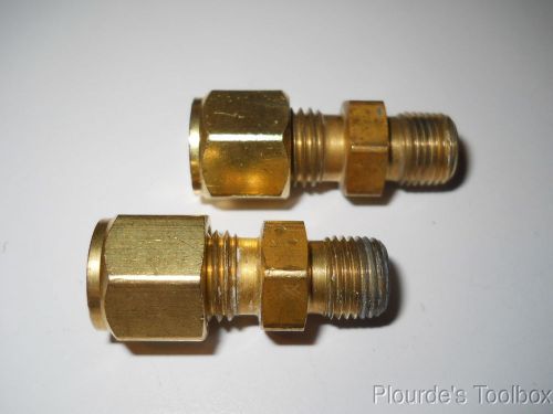 Lot (2) Used Parker Brass 1/4&#034; CPI Tube x 1/8&#034; Male NPT Connectors, 4-2 FBZ-B