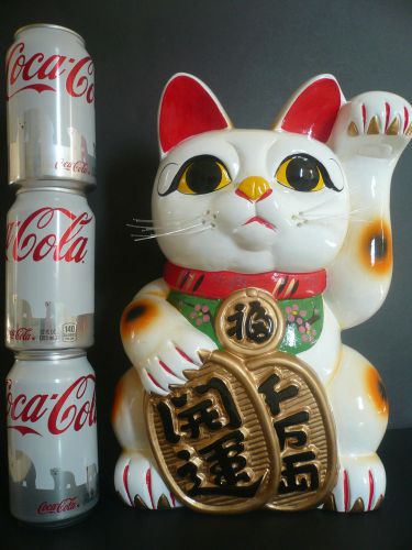 Japanese 13&#034; Tall Jumbo Lucky Maneki Neko Cat Coin Bank