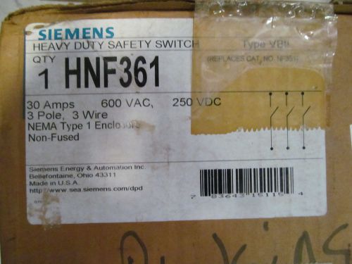 Siemens 30 Amp Disconnect HNF361 600 Volt 3 Pole Non Fused Type 1