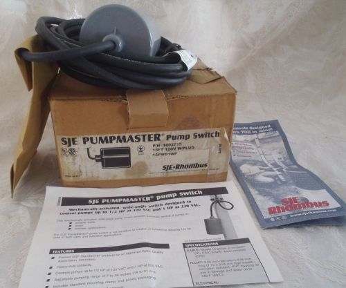 SJE PUMPMASTER PUMP SWITCH 15 FT 120 V W/PLUG 1002715 15PMD1WP *NEW OLD STOCK*