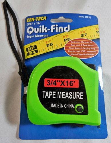Lot of 4 Cen-Tech Quick-Find 16&#039; Foot Tape Measure - Green/Black, Belt Clip, NIP