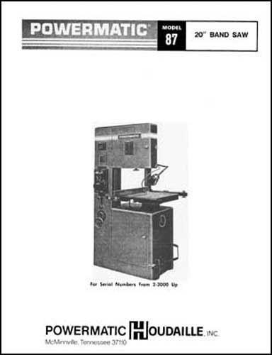 Powermatic Model 87 20 Inch Vertical Band Saw Manual