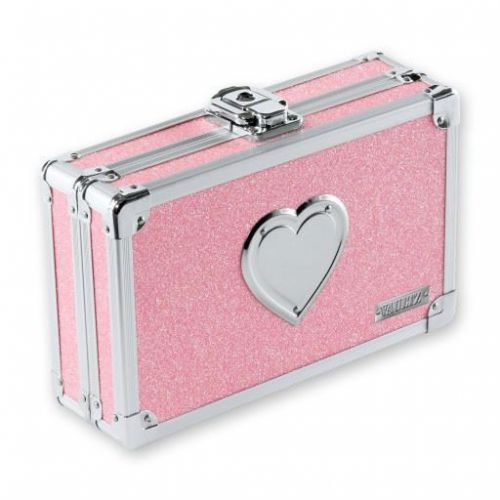 Vaultz Pencil Box with Key Lock, Pink Bling with Heart VZ00130