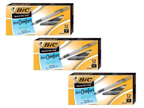 BIC Xtra Comfort Round SticGrip Ballpoint Stick Pen, Black, Medium Point 36 Pack