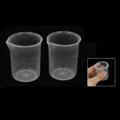 50mL Graduated Beaker Clear Plastic Measuring Cup for Lab 2 Pcs SP