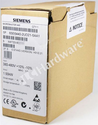 New Siemens 6SE6 440-2UD21-5AA1 6SE6440-2UD21-5AA1 MICROMASTER 440 AC 2 HP