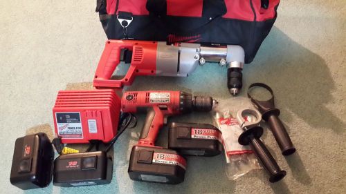 Milwaukee 18V 1/2&#034; Reversing Right Angle Drill+Drill Driver 4 Batteries, Charger