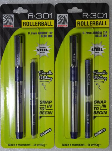 Zebra R-301 Roller Ball Pen, Medium, 0.70 mm  Ink color: Blue 2- PACK