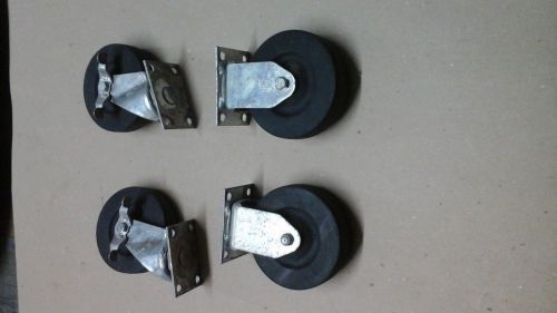 Set of 4 Heavy Duty Swivel Plate &amp; Bearing Casters 5&#034; Dia. Hard Rubber Wheels