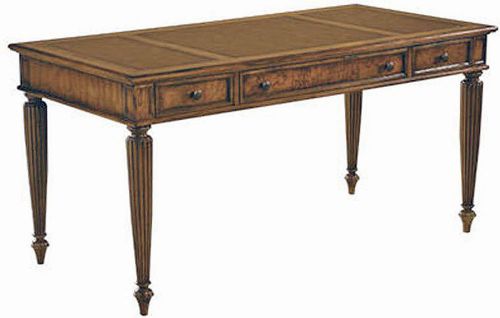 Oak and Burl Ash Writing Desk Table with Embedded Leather Work Surface