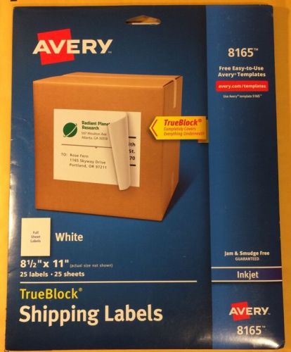 Avery White Full-Sheet Labels for Inkjet Printers, Pack of 25 Sheets (8165) New