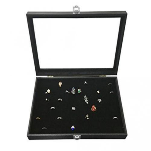 Sodynee® Glass Top Black Jewelry Display Case 72 Slot Ring Tray Glass Top Black
