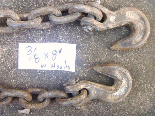 3/8&#034; CHAIN W/ CLEVIS GRAB HOOKS for Logging rigging flatbed tow recovery 8&#039;