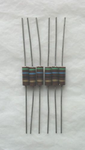 Lot (6) Banded Color Coded 4 Band Electronic Axial Lead Resistors Gr-Bl-Bk-Gd