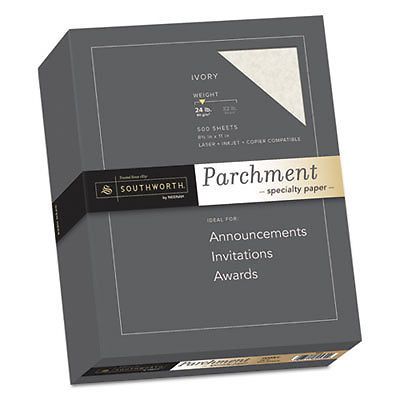 Parchment Specialty Paper, Ivory, 24lb, 8 1/2 x 11, 500 Sheets, Sold as 1 Box
