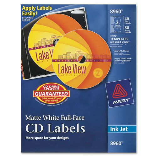 Labels, CD, Inkjet Matte, 40/Labels, 80/Inserts, White AVE8960