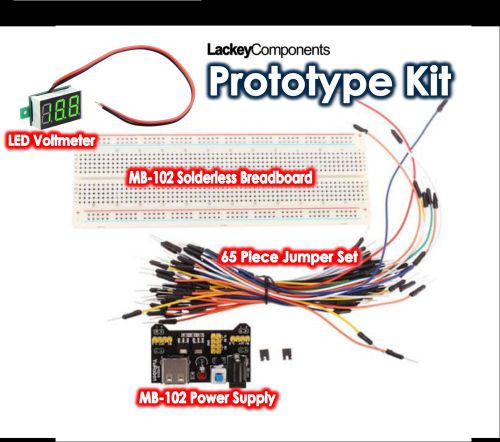 830 Point Breadboard MB-102 Prototype Kit - Power Supply, 65 Jumpers &amp; Voltmeter