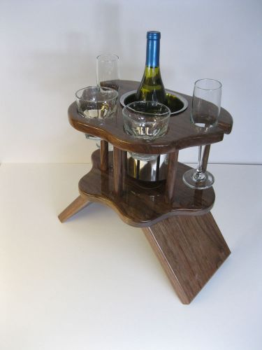 Limousine Champagne Table, Walnut, 4 Glass with Ice Bucket. Sedan Service Table