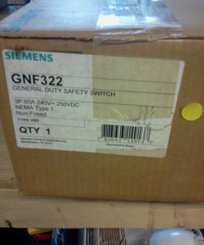 SIEMENS GNF322 DUTY SAFETY SWITCH 3P 60 A 240V 250 VDC
