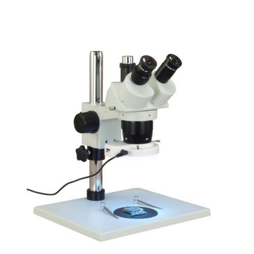 Trinocular 20X-40X Stereo Microscope on Wide Table Stand with 56-LED Ring Light