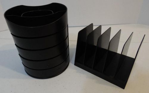 LOT OF 2 BLACK PLASTIC DESK TOP ORGANIZERS MAIL PAPERCLIP AND PEN HOLDER