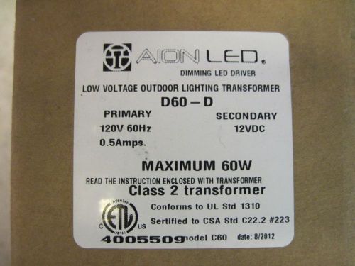 AION LED D60-D 120V - 24VDC .5 amps Low Voltage Outdoor Lighting Transformer