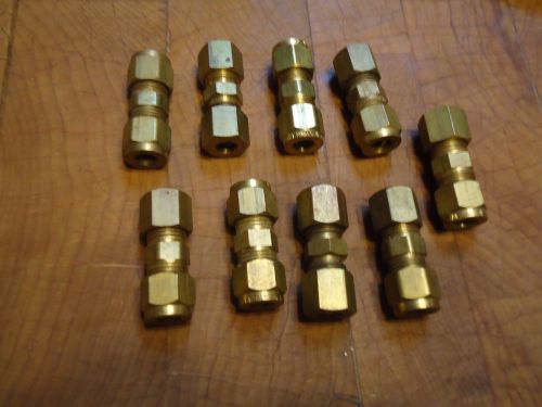 1/4 Tube x 1/4 Tube Connector  compression fitting Brass - Lot of 9-new