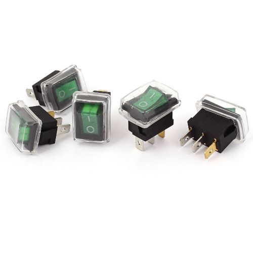 5pcs ac 250v/6a 125v/10a spst on/off 3 pin green light waterproof rocker switch for sale