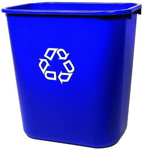 Recycling container blue rubbermaid  medium deskside recycle symbol 28-1/8 qt for sale