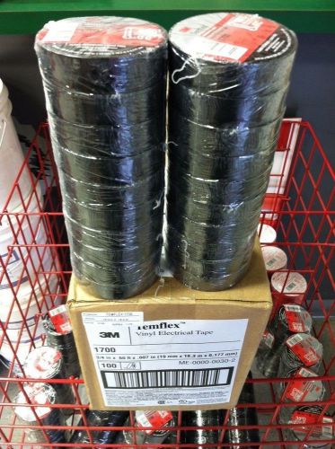 Qty of 300 rolls 3m 1700 temflex 3/4&#034; x 60&#039; black electric tape free shipping! for sale
