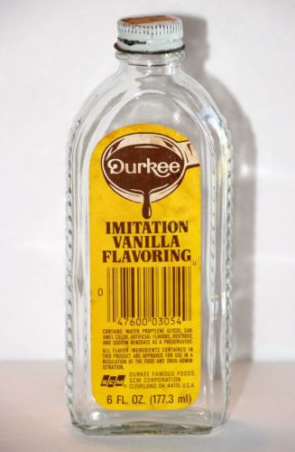 Vintage Durkee 6 oz. &#034;Imitation Vanilla Flavoring&#034; Bottle mfg. by Durkee Foods