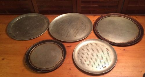 Five Vintage Aluminum Pizza Pans 15 Inch 16 Inch 17 Inch 12 Inch Pan
