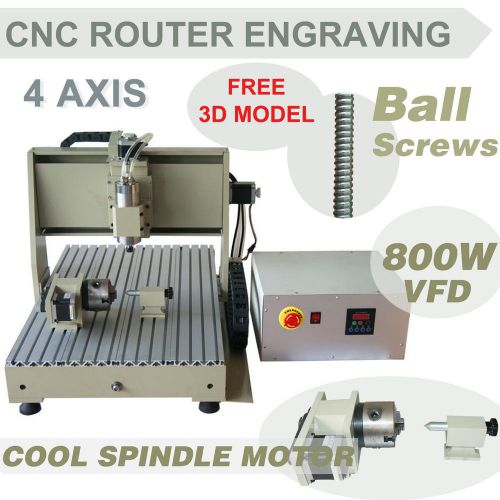 800W 4 Axis 3D CNC Router Engraver Engraving Drilling Milling Machine USA Ship
