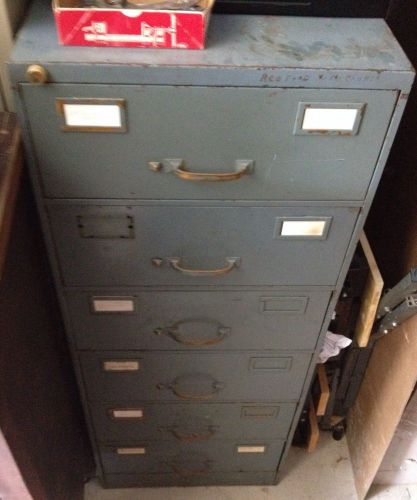 Vintage All Steel File / Parts File Cabinet. Older Large Gray (6) Drawers. GC