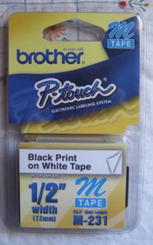 Brother M231 P-Touch Tape Black Print on White tape M-231 12mm 1/2&#034;   NIP