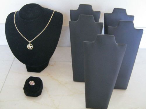 7 Pc Lot: Jewelry Displays Black Velvet Faux Leather Ring Necklace Bust Stand
