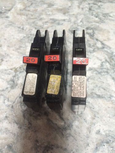 Lot Of 3 STAB-LOK  20 AMP  SINGLE  POLE  FEDERAL PACIFIC, NC 1/2&#034; THIN BREAKERS