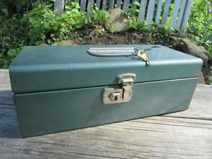 Vintage money green cash lock box drawer metal w/ key