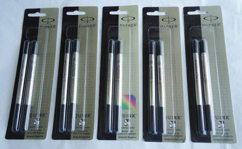 10x PARKER QUINK Rollerball Pen Refills BLACK Ink Medium Point BRAND NEW SEALED!