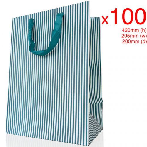 100pk Bulk Large 42cm White Green Matte Paper Birthday/Present Carry Gift Bag