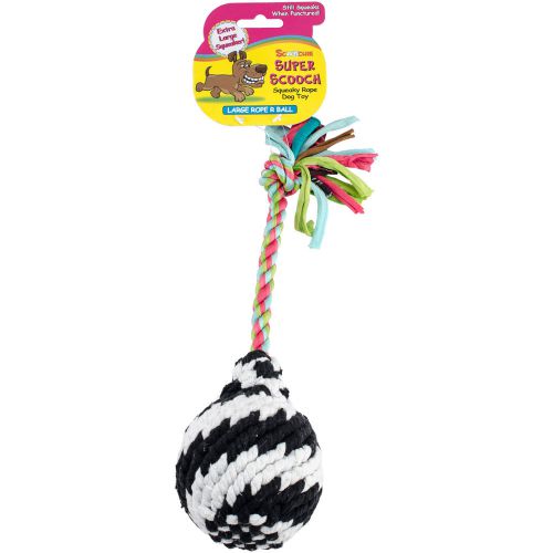 &#034;Super Scooch Squeak Rope R Ball Dog Toy 11&#034;&#034;-Large&#034;