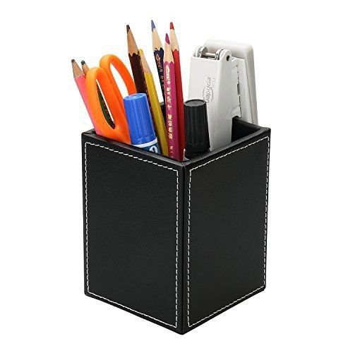 HOMETEK PU Leather Desktop Organizer Storage Box Desk Organizer Square