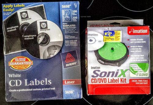 NEW AVERY WHITE CD LABELS LASER #5698 100 Labels and SONIX CD/DVD LABEL KIT