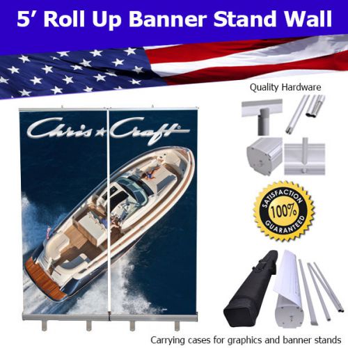 Retractable roll up banner stand wall 5&#039; trade show display free shipping for sale