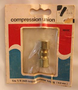 Vintage Brass Solderless Compression Union Fits 1/4&#034; Outside Diameter Tubing