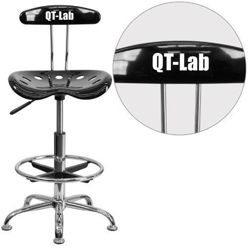 Personalized Vibrant Black and Chrome Drafting Stool with Tractor Seat FLALF215B
