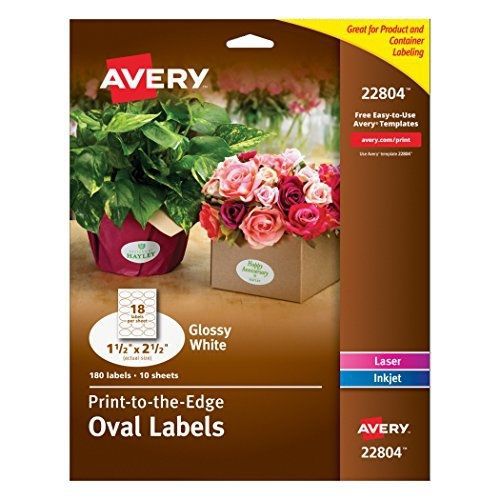 Avery Easy Peel Print-To-The-Edge Permanent Labels, Oval, Laser/InkJet, 1.5 x