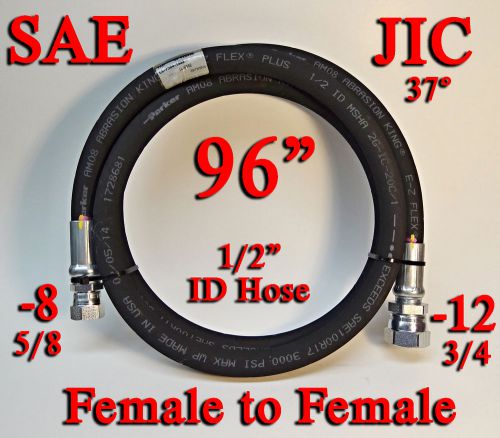 1-EZ-Flex 96&#034; Parker -8 to -12 Females JIC 37-deg Hydraulic Hose 1/2 ID 3000 PSI