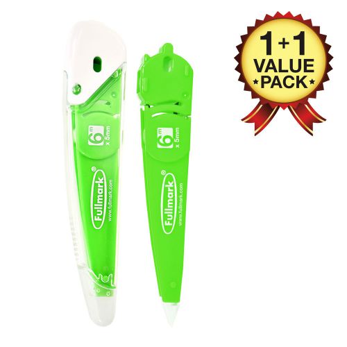 Fullmark Model J Refillable Correction Tape Green- 1+1 Pack (0.2&#034; x 236 Inches)