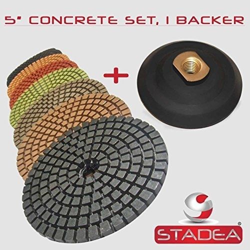 STADEA 5 Wet Diamond Polishing Pads Set For Concrete Polishing + Rubber Backer